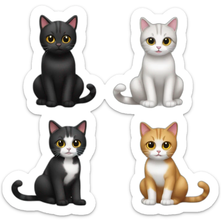 Tres -gatos-jugando,-uno-es-atigrado-y-una-gata-negra-con-manchas-blancas-jugando sticker