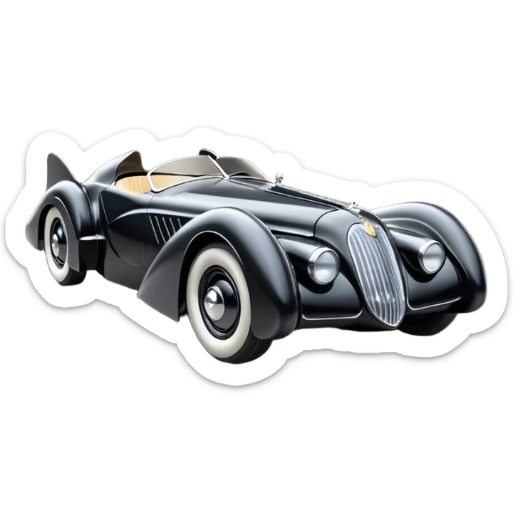  the animated series aerodynamic opulent dark knight futuristic concept Batmobile loosely based on 1936 cord 812 jaguar(flat long straight faceted mechanical body) winged stealthy street hot rod  sticker