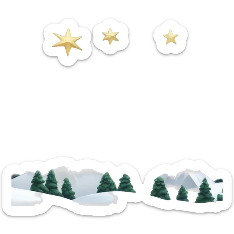 A landscape of snow mountains with three stars above the tallest mountain in the middle.  sticker