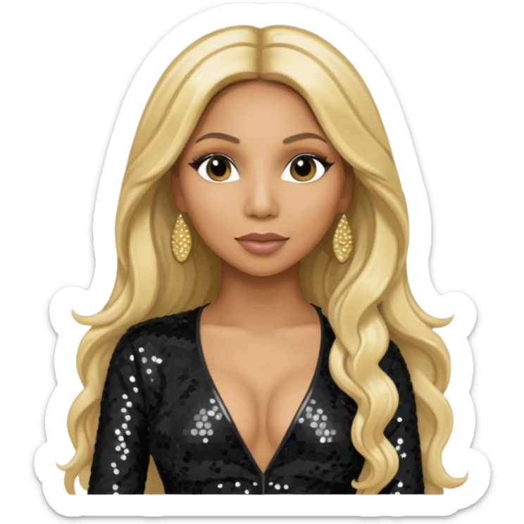 Tamar Braxton with long blonde hair, black sequin outfit sticker
