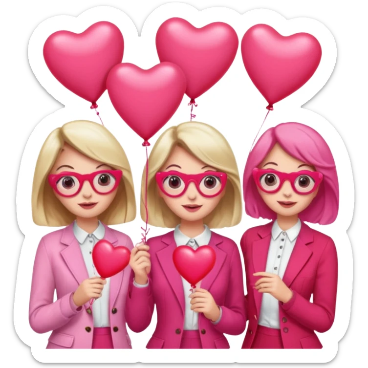 galentines party : change their outfits in red and pink, add pink heart balloons and pink glasses in their hands sticker