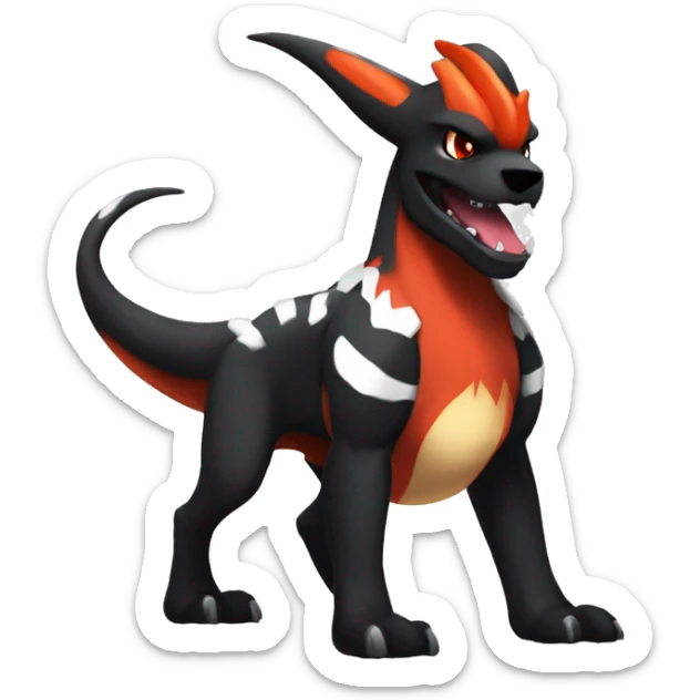 Black Cool Edgy Anthro Houndoom-Charizard Fakémon  with White and Red Edgy markings sticker