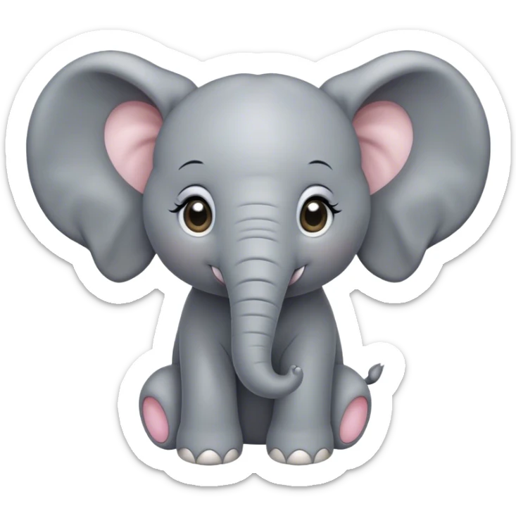 Cinematic Cute Baby Elephant Portrait Emoji, Head tilted playfully and inquisitively, featuring a velvety gray hide with oversized floppy ears and round, sparkling eyes filled with wonder, Simplified yet irresistibly adorable features, highly detailed, glowing with a warm, friendly glow, high shine, affectionate and spirited, stylized with a touch of playful charm, bright and endearing, soft glowing outline, capturing the essence of a mischievous yet loving baby elephant, so playful it feels like it could trundle out of the screen into your arms! sticker