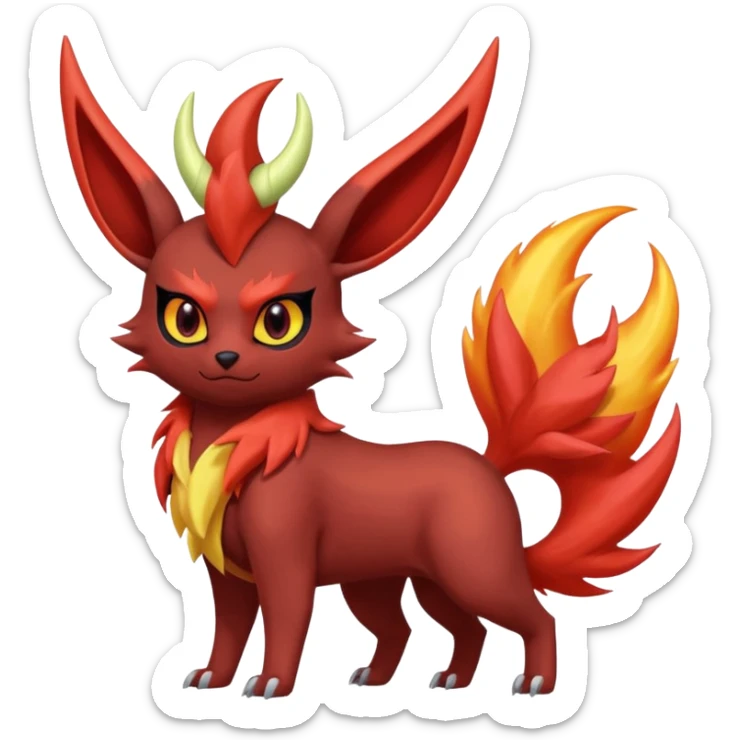 Pastel iridescent exotic colorful Darkrai-Scizor-Flareon-fusion with fiery horns and a Mohawk  sticker