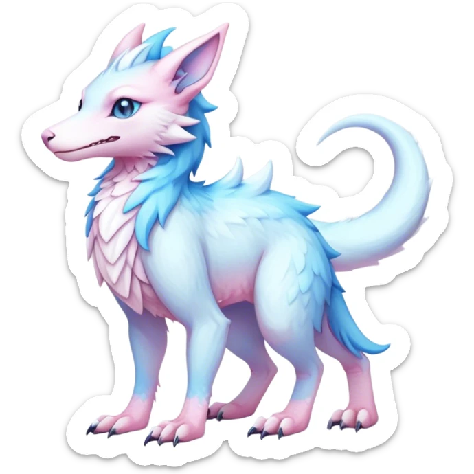 Feral Rare Fantasy cute adorable pastel pink light-blue white iridescent Vernid-Sergal-hybrid by LiLaiRa, markings, tufted ears, full body sticker