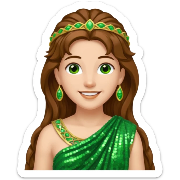 Terra, Goddess from Earth Roman Deities with long brown hair, green sequin toga sticker
