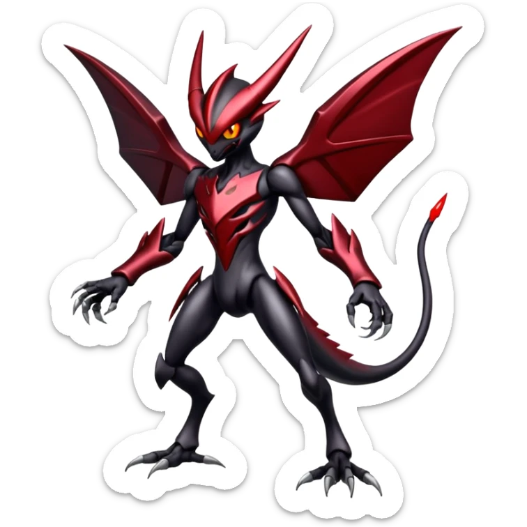 Futuristic shiny glossy edgy dark shady shadowy evil Scizor-Bisharp-Darkrai-Fakémon-hybrid-creature (full body)  sticker
