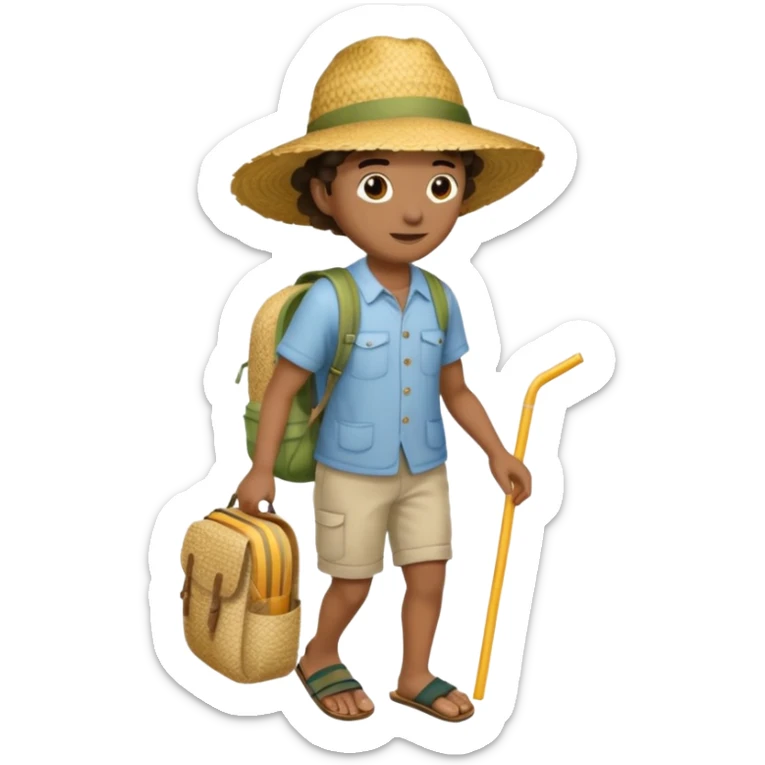 Créole réunionnais chapeau paille tong au pieds et sac a dos en paille  sticker
