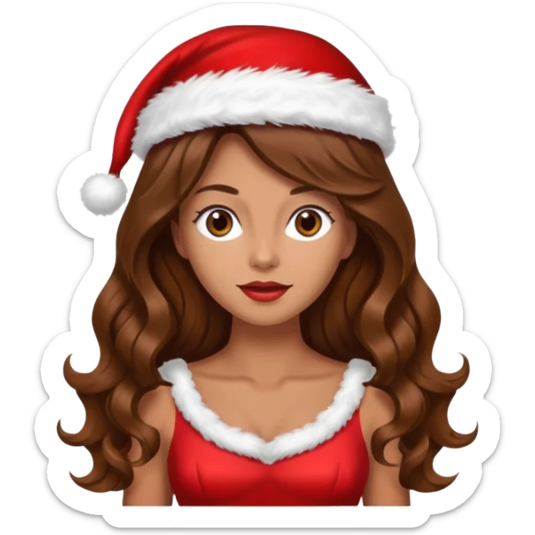 mujer peinandose en la peluqueria y con un gorro de navidad, cabello largo café y ondulado sticker