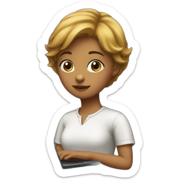 A girl with short hair and a black color carrying a laptop. sticker