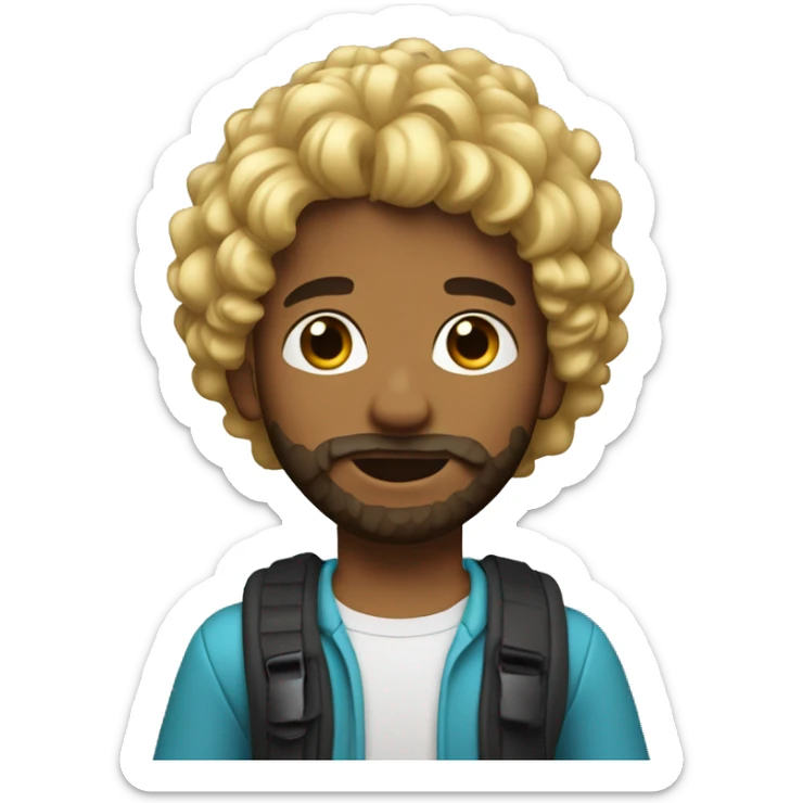 boy blonde with surfer curly hair and brown beard, pronounced jaw sticker