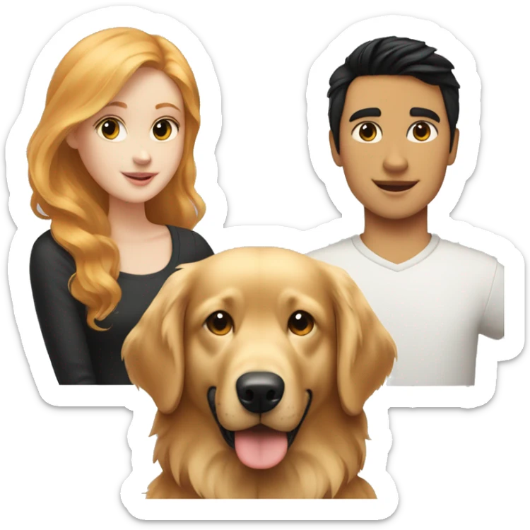 Strawberry blonde girl with a black haired boy and a golden retriever  sticker