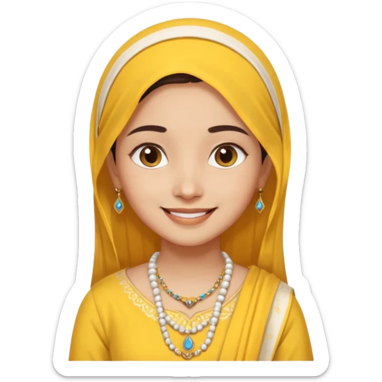 generate an ios genmoji in a bratz style of a fair beautiful indian girl wearing a casual kurti (yellow) with dupatta around her neck in white sticker