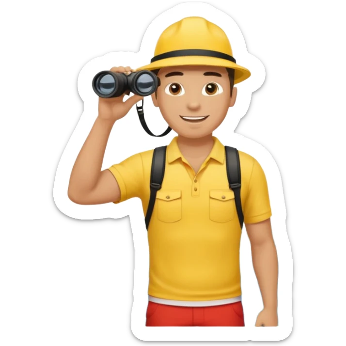 Male lifeguard full body – yellow shirt, binoculars in hand, scanning the sea sticker