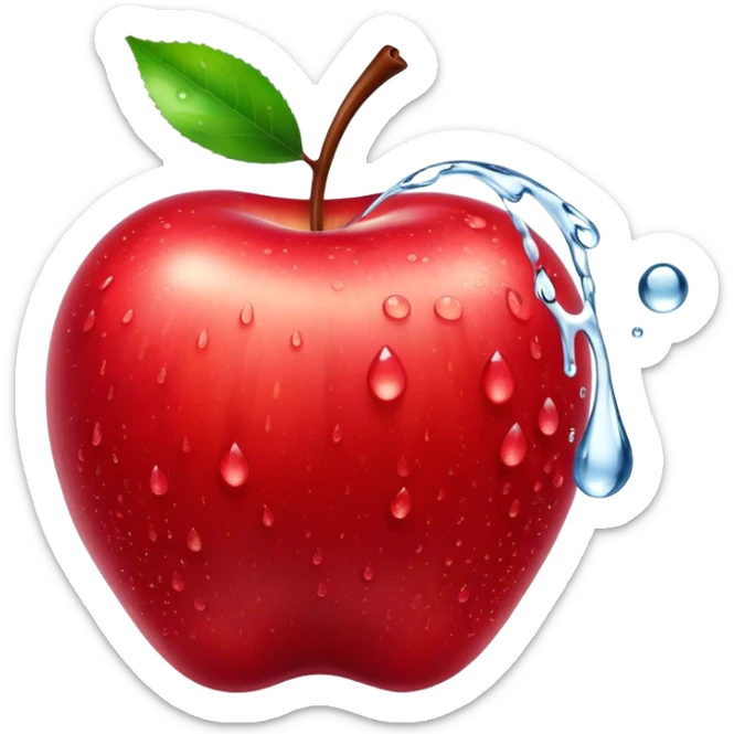 Cinematic crisp, shiny red apples, glistening under soft natural light, perfectly round with tiny water droplets, warm rich hues, highly detailed and fresh. sticker