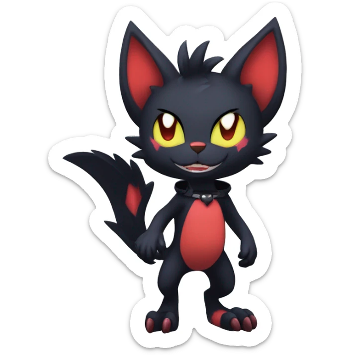 Black Anthro Cool Punk Noibat-Litten-Fakemon-fursona with fangs and edgy markings Full Body sticker