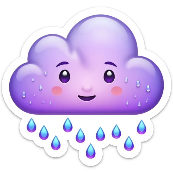 Slack gif emoji of cloud with purple rain drops falling down, but almost dancing down sticker