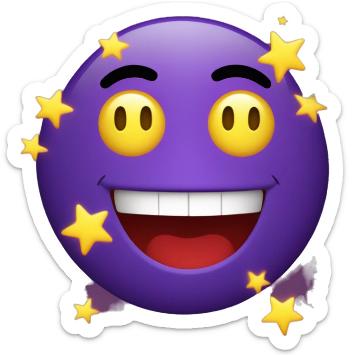 Create an emoji with a purple face and a huge bright red smile. In front of the face you should see two blue hands with thumbs up. eyes should be 2 bright yellow stars sticker