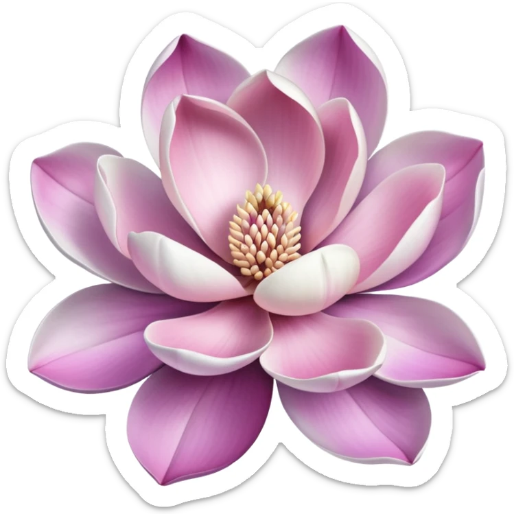 close-up of blooming magnolia flower with soft overlapping petals in shades of white pink and a hint of purple against a blurred natural background sticker