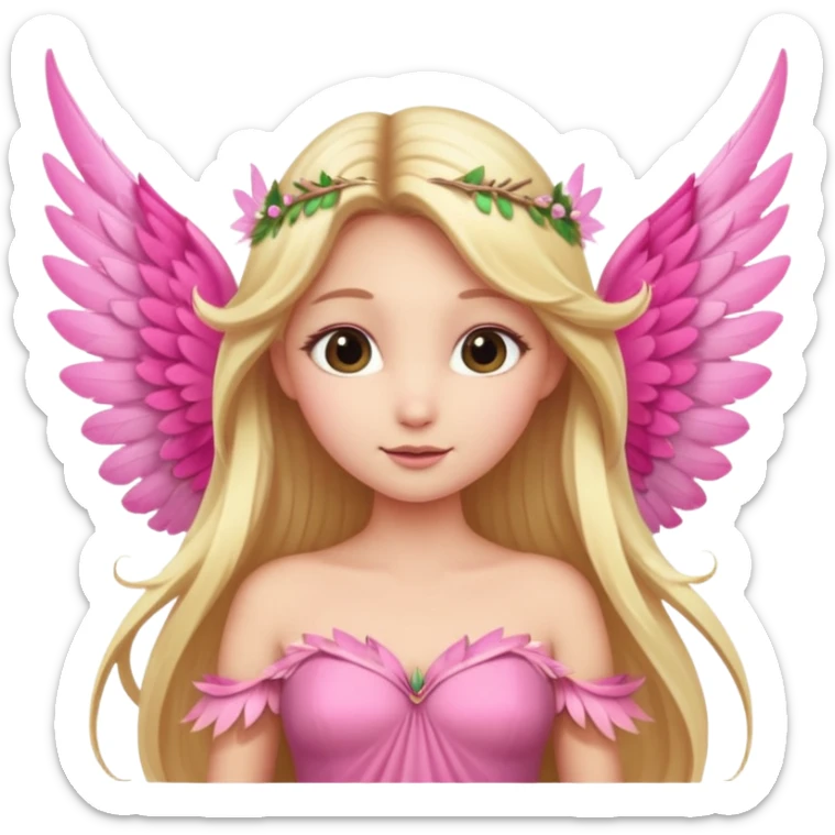 Fairy long blonde hair pink long dress large wings sticker