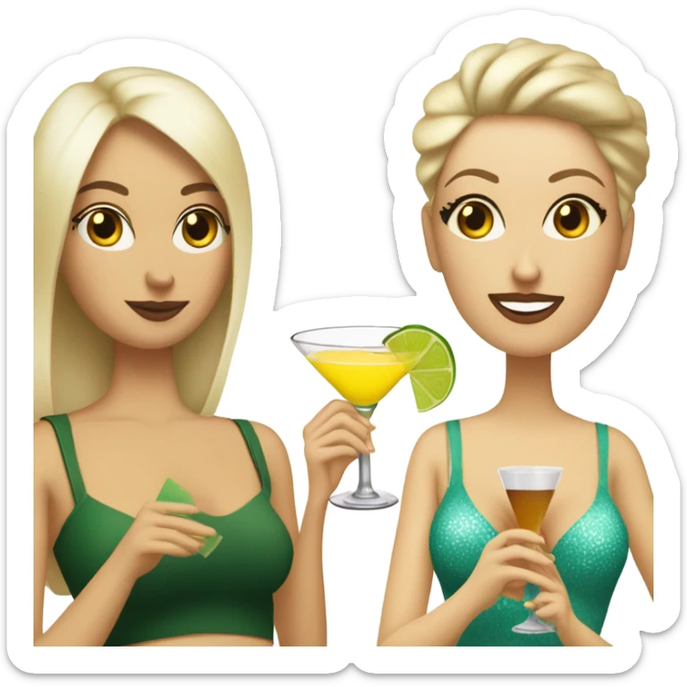 One blonde white woman with a martini, one dirty blonde white woman with a margarita, and one brunette white woman drinking a pina colada  sticker