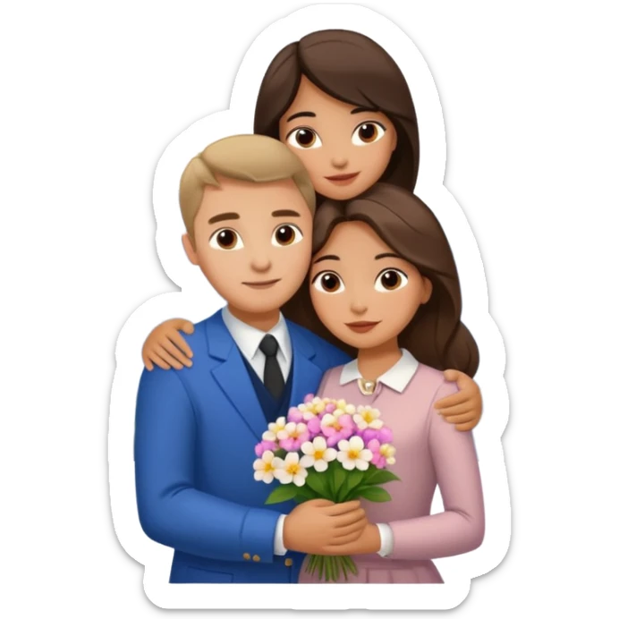 Hugging Couple traveling in Montenegro russian man and elegant  Latina girl delicate flowers and mountains in the background  sticker