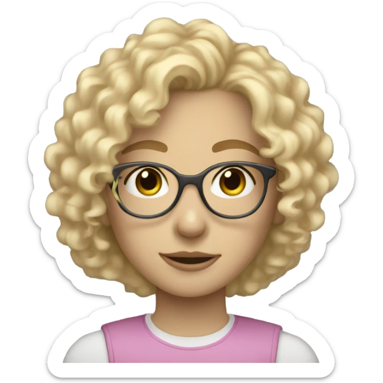 Blonde teen girl with curly hair and clear glasses and pale skin sticker