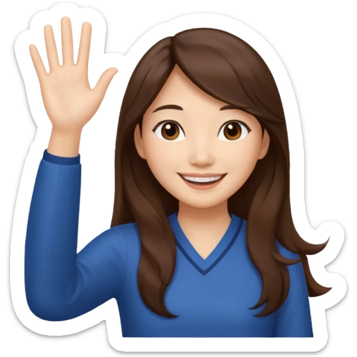 An Asian woman with long brown hair waving her hands sticker
