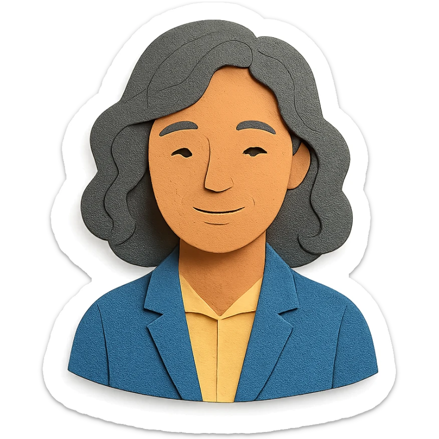 portrait of a wise, trusted friend, woman with wavy hair, gentle and empowering expression, professional yet warm sticker