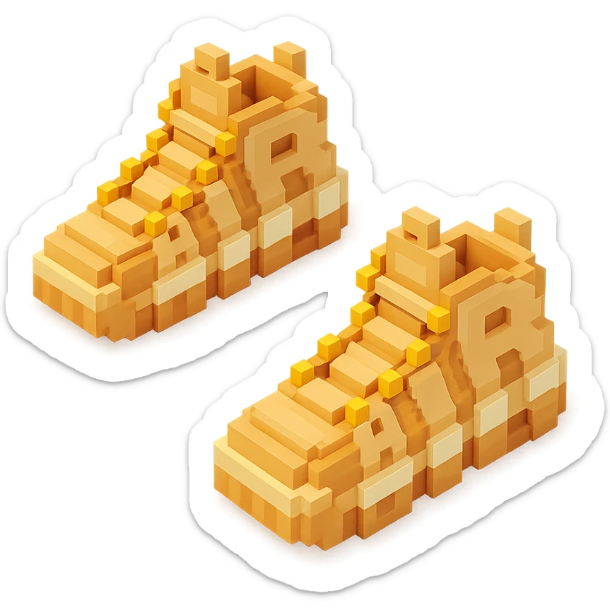 two pairs of Nike Air More Uptempo sneakers in beige with gold beads on the laces sticker