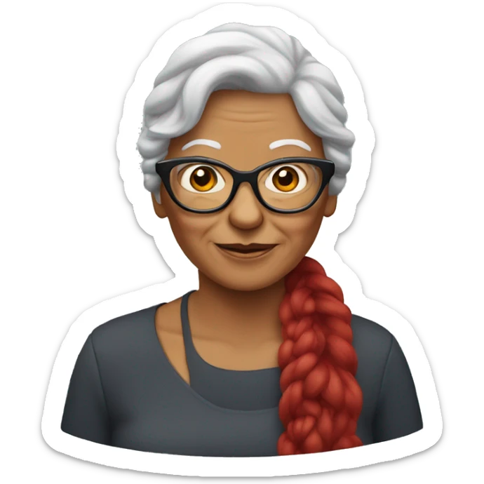 Grandma emoji, wearing cat-eye shaped rim glasses and long red hair sticker