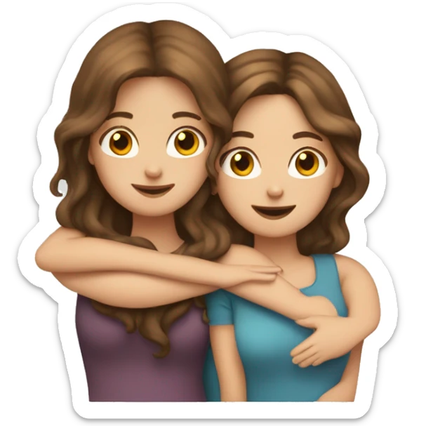 Two white girls hugging one with wavy brown hair and the other with straight brown hair sticker