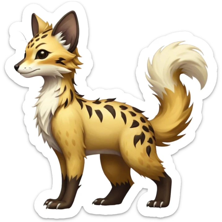 Epic Feral Rare Fantasy shiny cool fluffy Vernid-Trico-species-hybrid-animal by LiLaiRa, random markings, tufted tail, tufted ears, full body sticker
