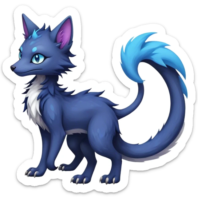Kawaii dark abyssal colorful edgy fantasy ethereal feline-vernid-sergal-fursona animal creature with a tufted tail full body sticker