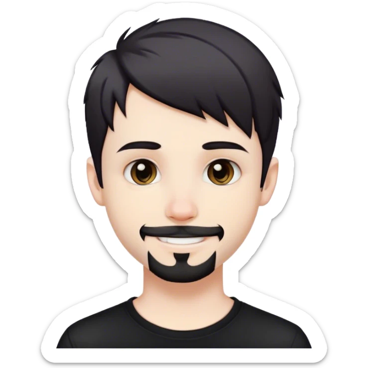 Cute white male, short dark colored hair and facial hair, nose and lip piercing, emo smiling sticker