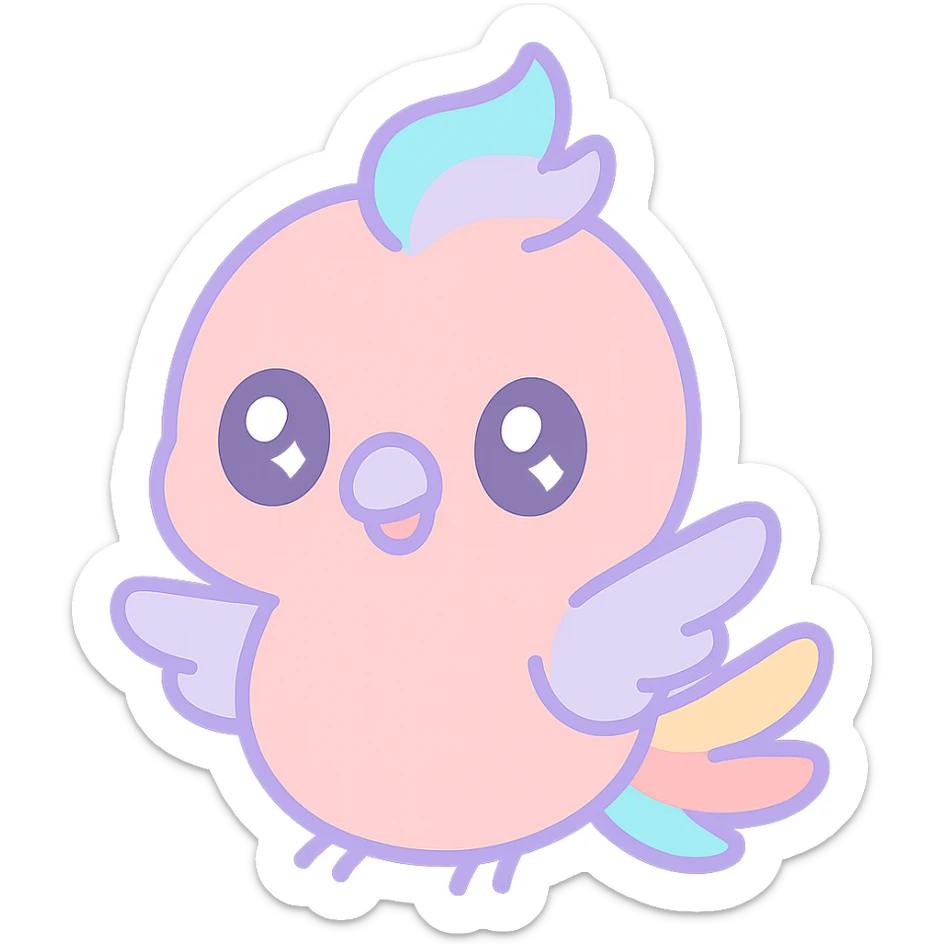 a cute cartoon phoenix with round body, big eyes, small wings, cheerful expression sticker