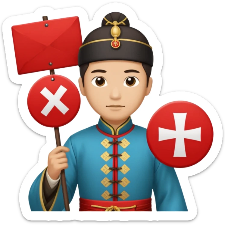 qing empire man who is of han ethnicity that is holding a sign that has a red x on it who is not han ethnicity sticker