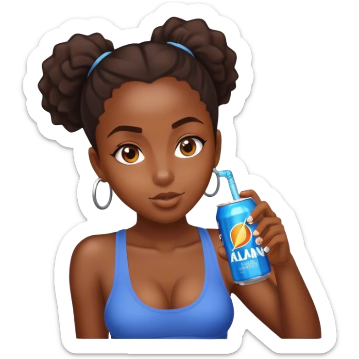Make an emoji of a black girl with a big forehead drinking a Alani energy drink  sticker