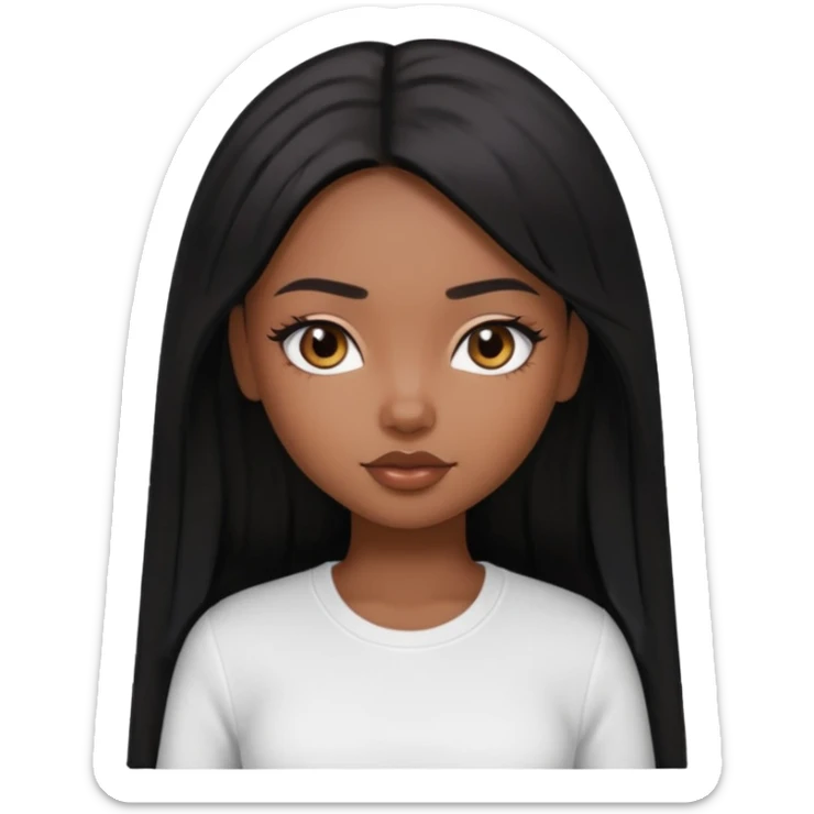 a pretty bratz brown girl with long straight black color hair and a white full sleeve sticker