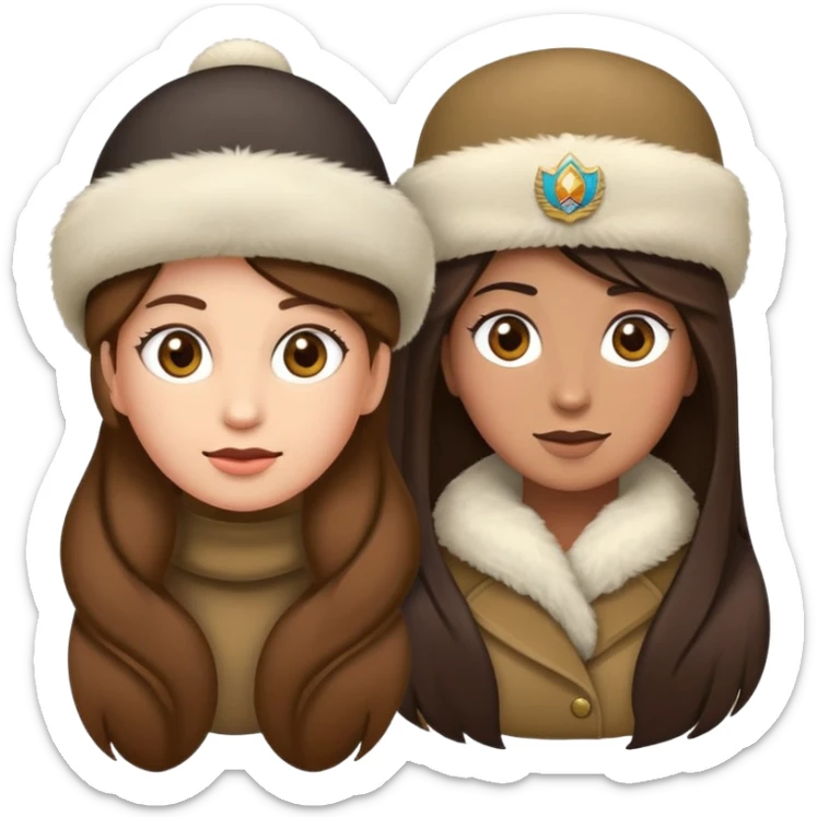 faça um emoji feminino de cabelos castanhos escuros, bem branca, de sobrancelhas descoloridas, olhos pretos, com uma ushanka na cabeça, com uma expressão facial como se tivesse “cansada” sticker