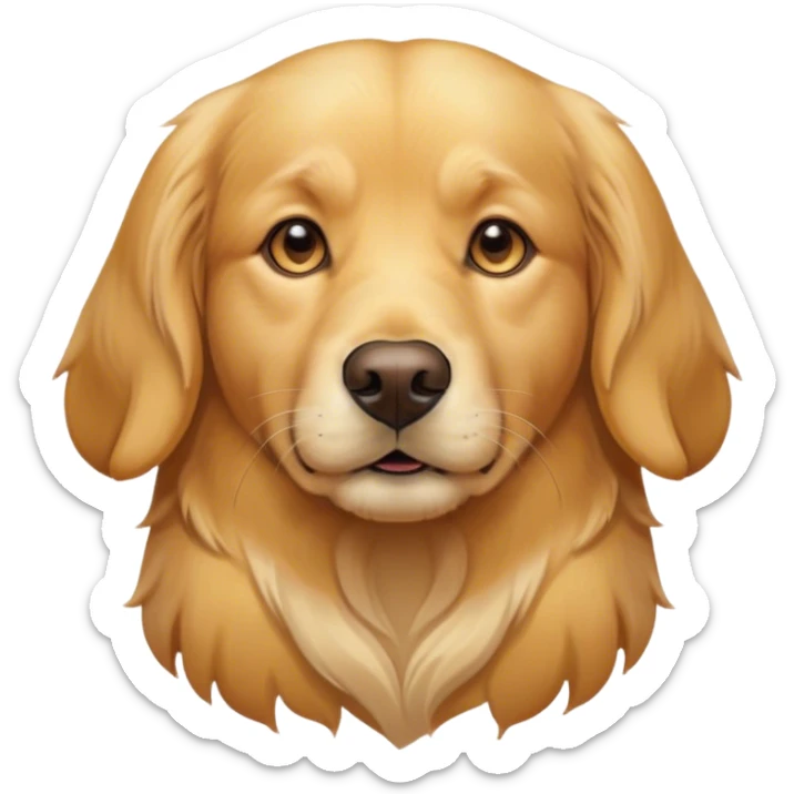 Cinematic Noble Golden Retriever Portrait Emoji, Poised and regal, with a strong, athletic build and a lustrous, well-groomed golden coat, deep-set soulful brown eyes, Simplified yet sharp and sophisticated features, highly detailed, glowing with a soft, dignified glow, high shine, intelligent and friendly, stylized with an air of warmth, focused and attentive, soft glowing outline, capturing the essence of a watchful and confident companion, so majestic it feels as though it could bound out of the screen with effortless authority! sticker