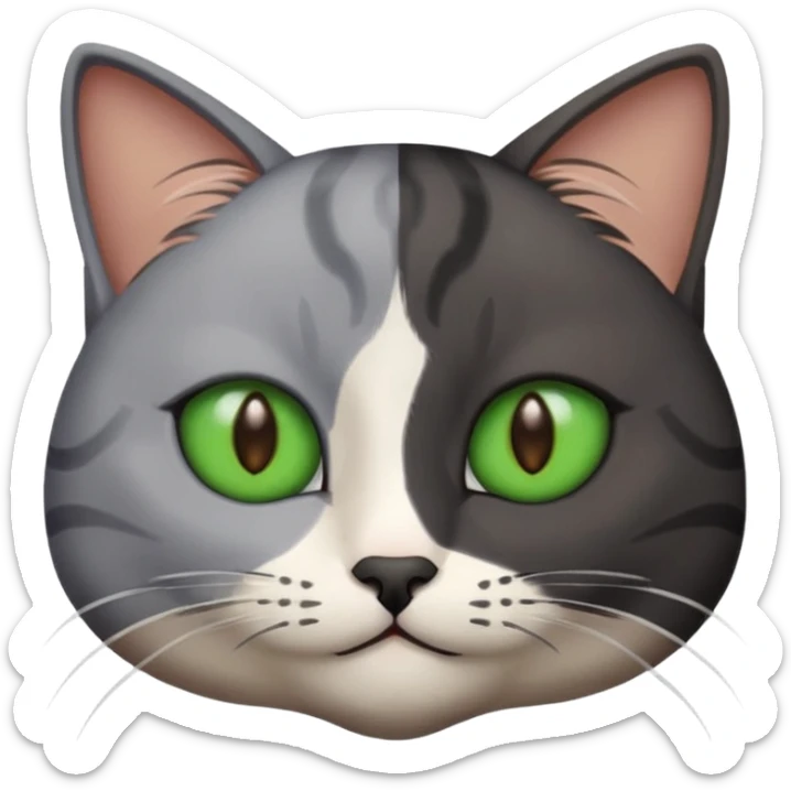 Can you make an emoji of two cats looking at each other, one black with brown eyes and the other gray with green eyes? sticker