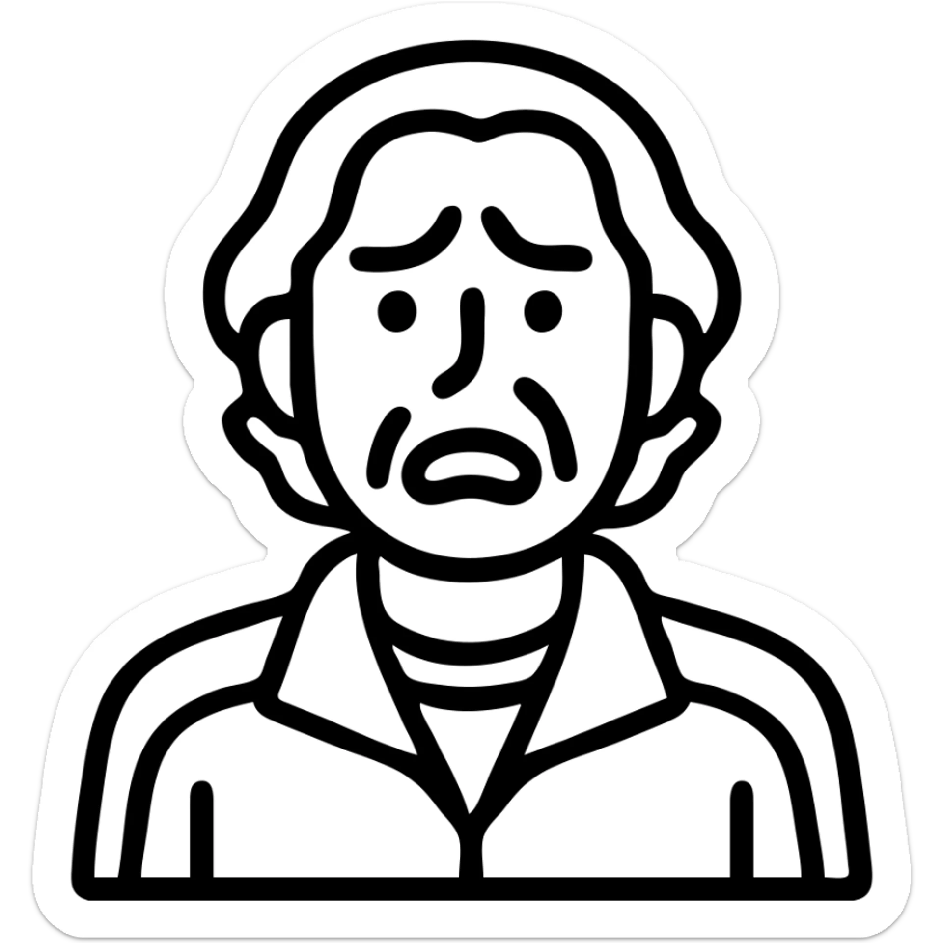 Another Squid Game Season 2 character, individual portrait, simple facial features, dramatic expression, black and white outline sticker