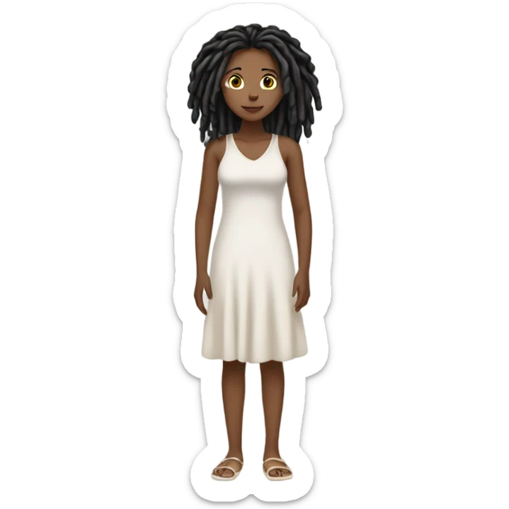 Tan girl with black locs dark white dress full body sticker