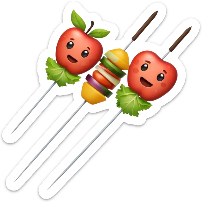 minimalist iOS style Apple emoji of a skewer of meat and vegetables sticker