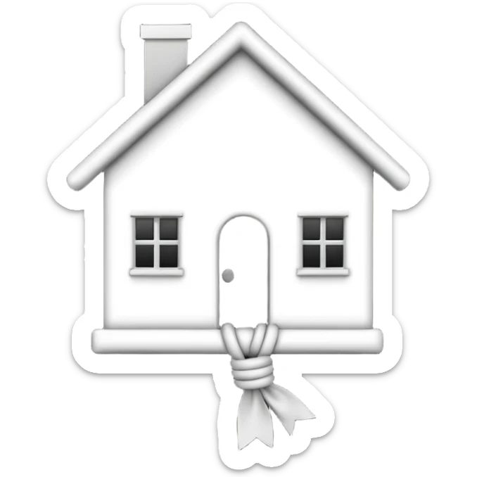 simple emoji icon of a house tied into a small knot, minimal, clean lines, single color, white background sticker