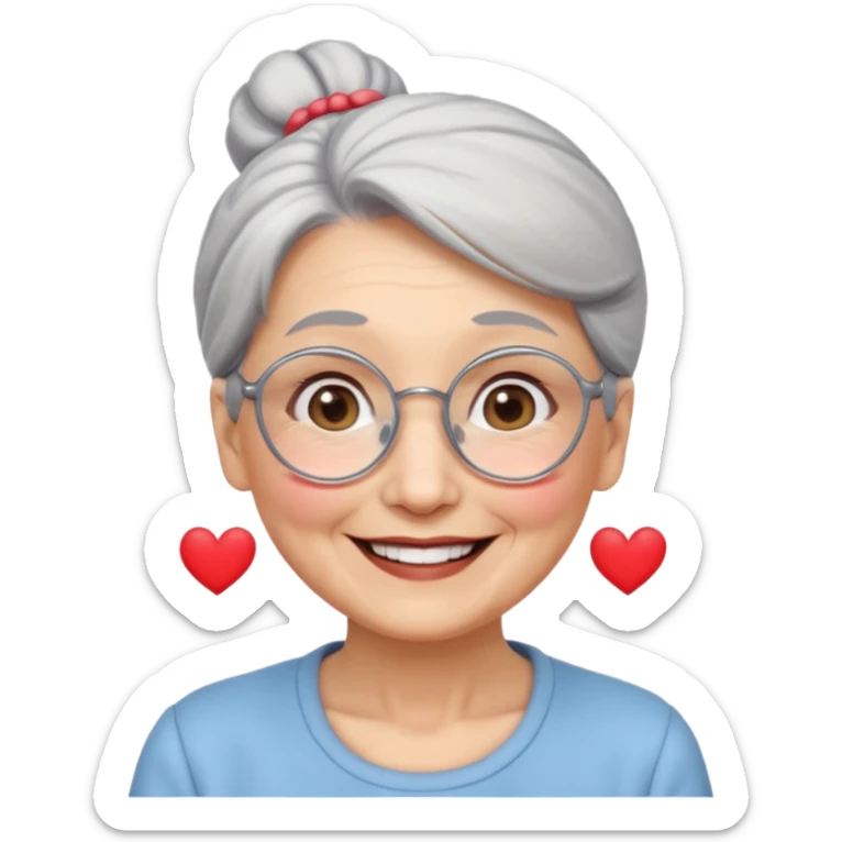 very old lady grandma wearing glasses gentle smile silver hair in a bun emoji sticker