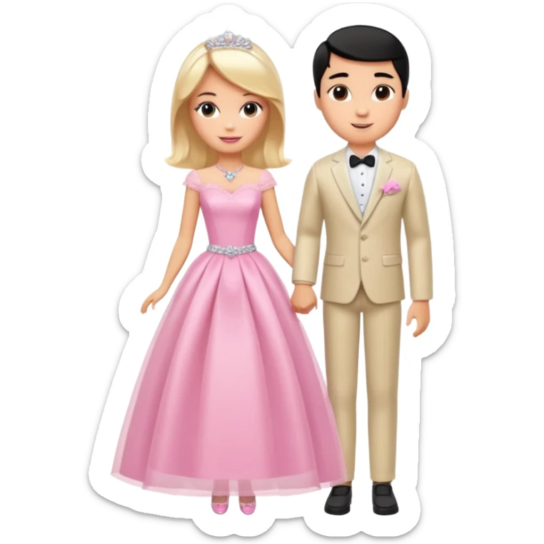 pretty light blonde girl barbie wedding to boy nerd with short black hair and tan skin sticker