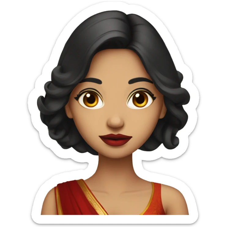 indian beautiful woman with dark long hair, red lip, big eyes sticker