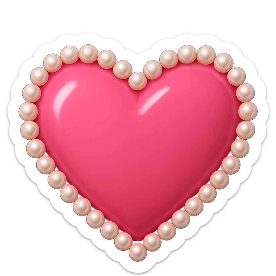 Create a pink heart with pearls in the style of emoji, with no background. The style should resemble apple style emojis with a clean and concise look. sticker